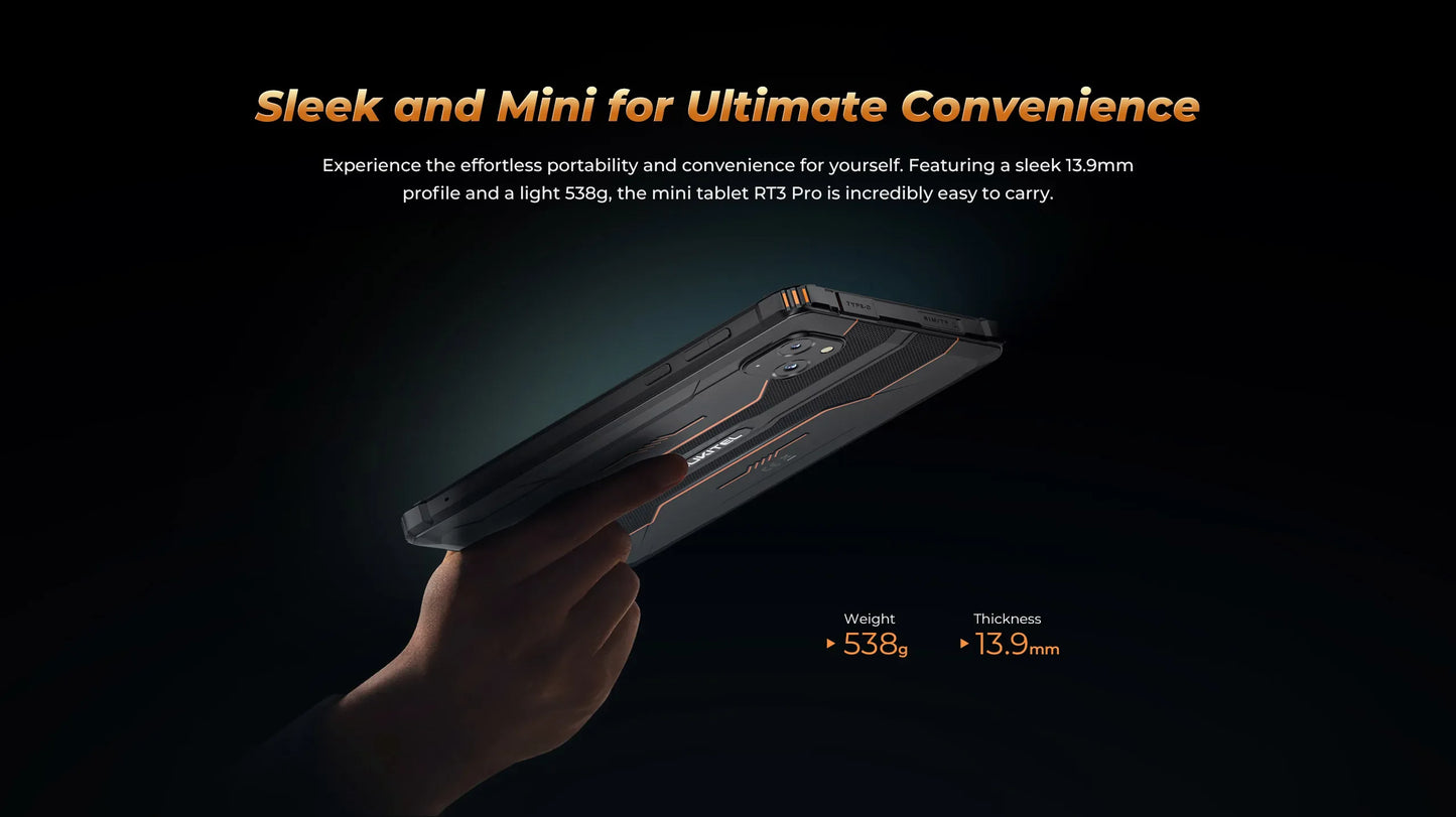 OUKITEL RT3 PRO 8-inch HD Rugged Tablet 13.9mm Ultra-Slim Profile IP68 &IP69K & MIL-STD-810H, 16(4+12)GB +128GB, 5150mAh Battery