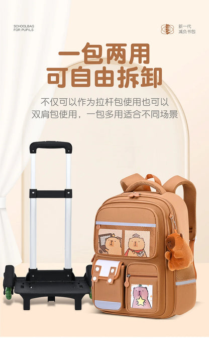 Capybara Rolling School Backpack Children School Bag with Wheels Girls Boys Trolley Schoolbag Rolling Wheeled Backpacks