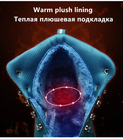 New Men's Winter Boots Warm Plush Snow Boots Outdoor Non-Slip Couple Hiking Boots High-Top Waterproof Sneakers Men's Ankle Boots