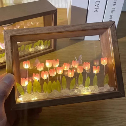 DIY Wooden Photo Frame Tulip Flower Sea Home Decoration Ornaments Atmosphere Lights Valentine's Day Mother's Day Birthday Gifts