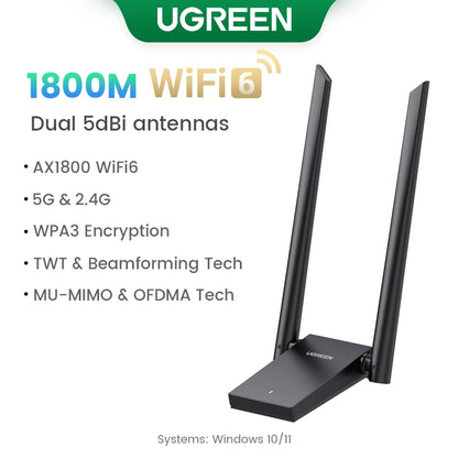 UGREEN WiFi Adapter WiFi6 AX900 AX1800 5G&2.4G Dual Band Dongle for PC Laptop Wifi Antenna USB Ethernet Receiver Network Adapter
