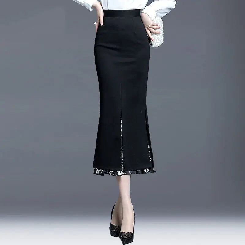 Jupe sirène mi-longue haute couture, collection printemps-automne.