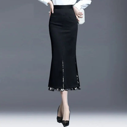 Jupe sirène mi-longue haute couture, collection printemps-automne.