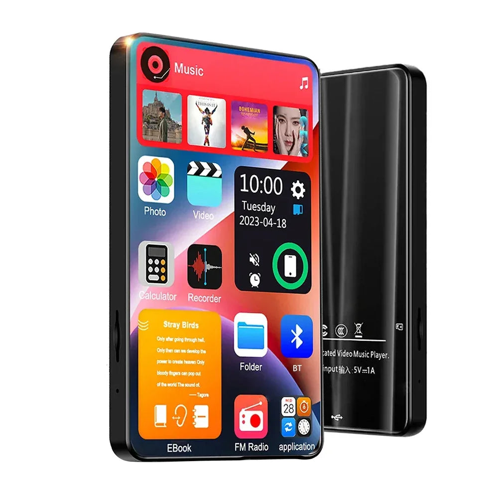 4 Inch Full Touch Screen MP3 Player Bluetooth 5.2 Walkman MP4 16GB Built-in Speaker Music Player with FM Radio Recorder E-Book
