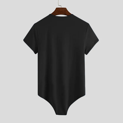 INCERUN Men Bodysuit Solid Color Pajamas Sexy 2023 Breathable Short Sleeve O-neck Rompers Underwear Fitness Men Bodysuits S-5XL