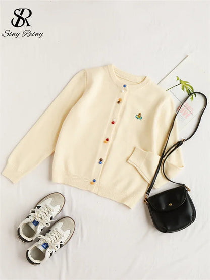 SINGREINY Knitted Solid Soft Sweater Cardigan Ladies O-Neck Full Sleeves Pearls Buttons Chic Design Autumn Casual Warm Pullover