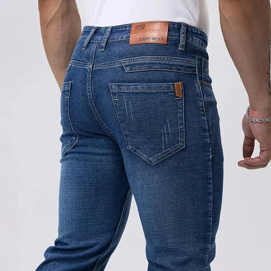 Spring Autumn Business Men Jeans Casual Straight Stretch Fashion Classic Black Sky Blue Grey Work Denim Trousers Brand Clothing