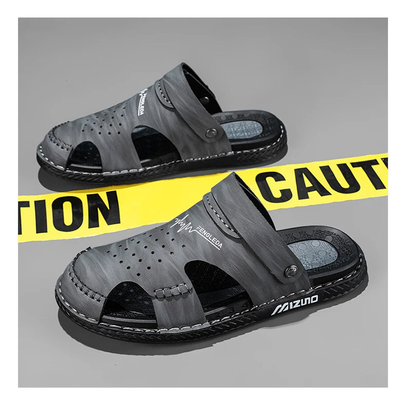 Men's Baotou Sandals Summer new Outdoor Cool Breathable Anti slip Waterproof Beach Shoes Soft Sole Fashion Dual purpose Slippers
