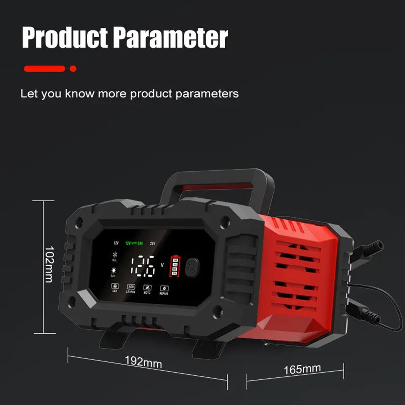 Portable 20A/10A Car Battery Charger 12V 24V Automatic Motorcycle Truck AGM LiFePO4 Lead Acid Start Stop Battery with Repair