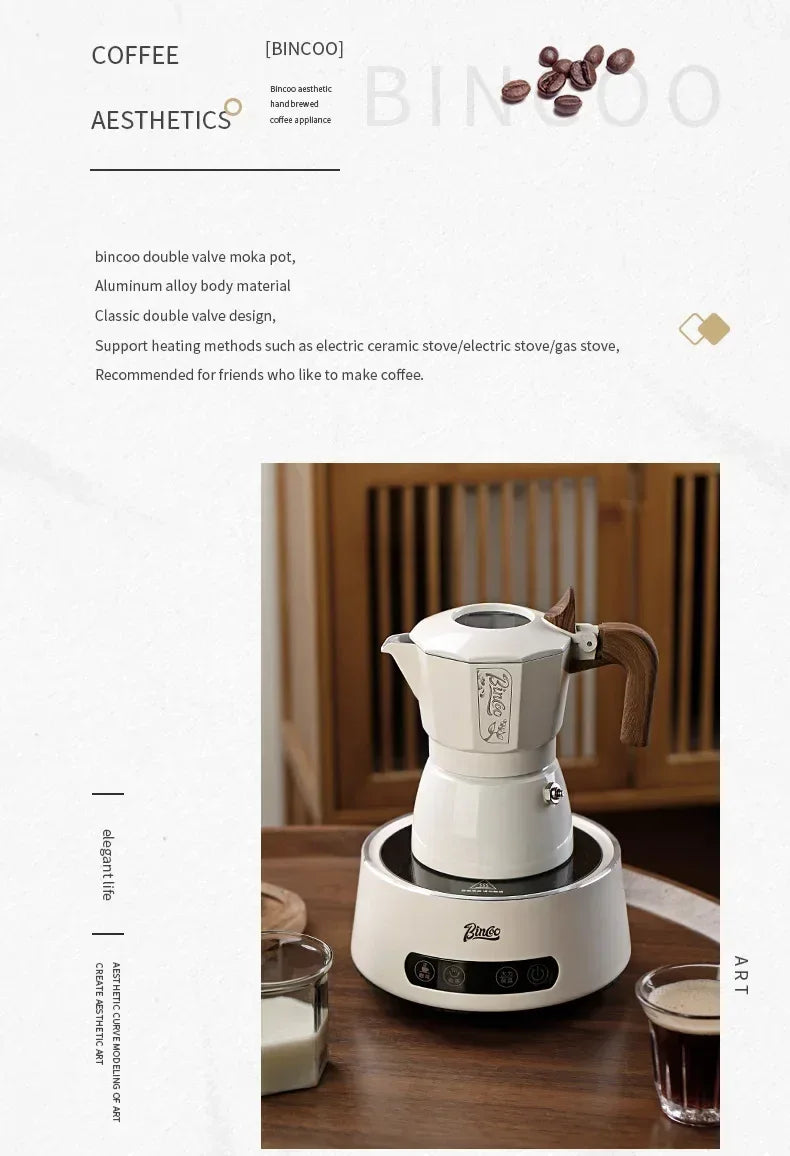 Bincoo Dual Valve Moka Pot Espresso Maker Electric for Home Camping Coffee Extraction Tool Italian Barista Tool Espresso Machine