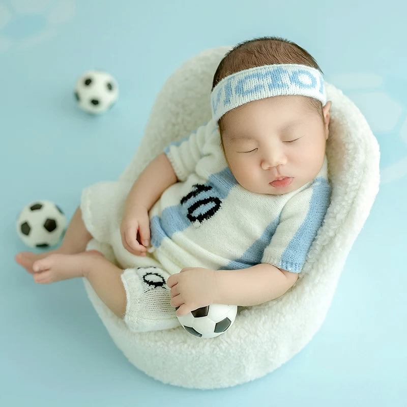 Football Baby Theme Newborn Photography Props Sports Soccer Boy Outfits Infant Top+Pants Set Studio Shooting Photo Accessories