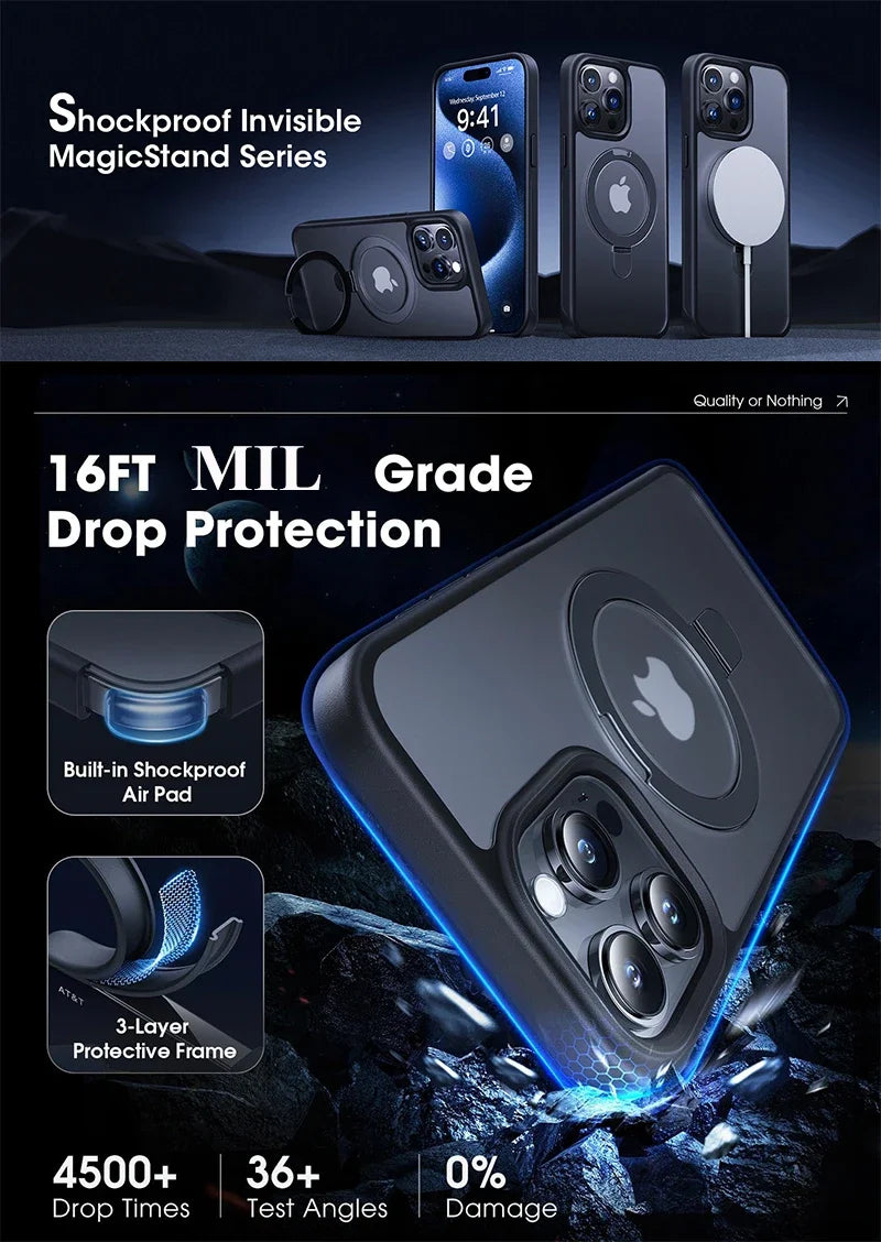 Magnetic Mobile Phone Case with Ring Stand for iPhone 17 Pro Max Air 16 16E 15 14 Case Plus 13 11 12 Mobile Cases with Kickstand