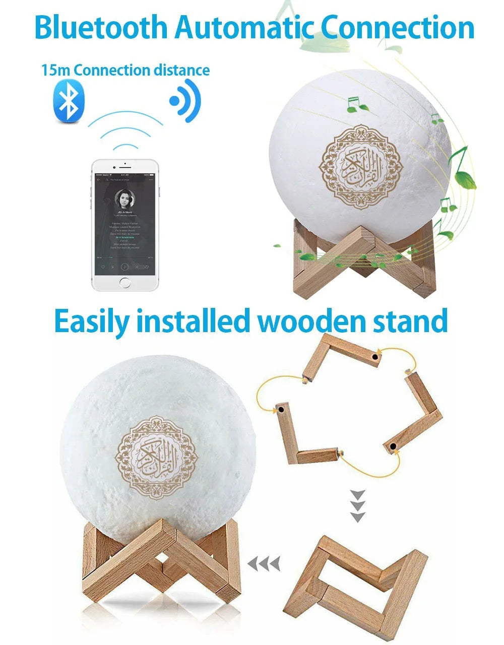Muslim Arabic Koran Azan Clock Islam Night Light Wireless Bluetooth Speaker Quran Portable Bright Lamp Arab Islamic Holy Ramadan