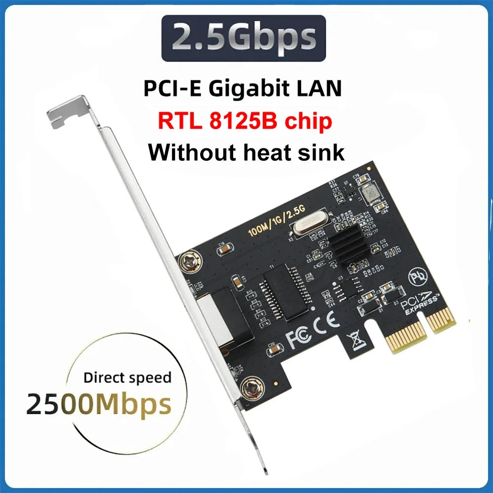 2.5G PICE To RJ45 Network Card RTL8125B chip 2500Mbps RJ45 PCI Express Converter Lan Ethernet Gigabit Adapter For Win7/8/10/11