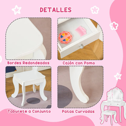 Homcom Wooden Children's Dressing Table with Mirror Stool Drawer Makeup Table Pink
