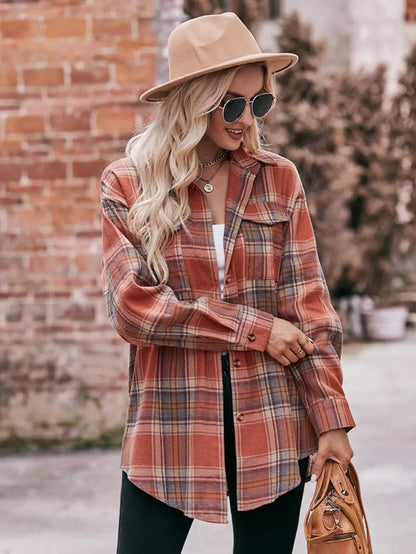 Autumn Plaid Shirt Women Long Sleeve Turn-down Collar Oversize Shirts Female Stylish Vintage Casual Blouse Ladies Chemise
