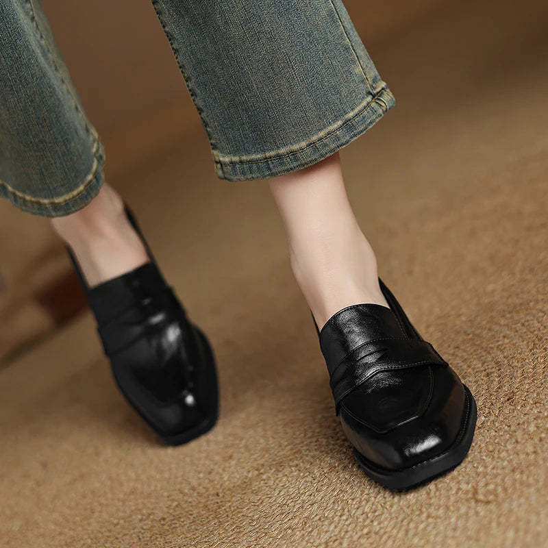 2026 New Spring Genuine Leather Women Shoes Round Toe Women Pumps Brogue Designs Shoes for Women High Heel Loafers Ladies Shoes