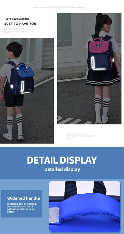 Lightweight Kids Backpack 1 3 6 Grade Spine Protection Reflective Space School Bag for Elementary Students