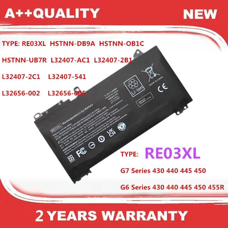 RE03XL Laptop Battery For Hp ProBook 430 440 445 450 G6 G7 Series ZHAN 66 Pro 13 14 15 G2  14 G3 Series