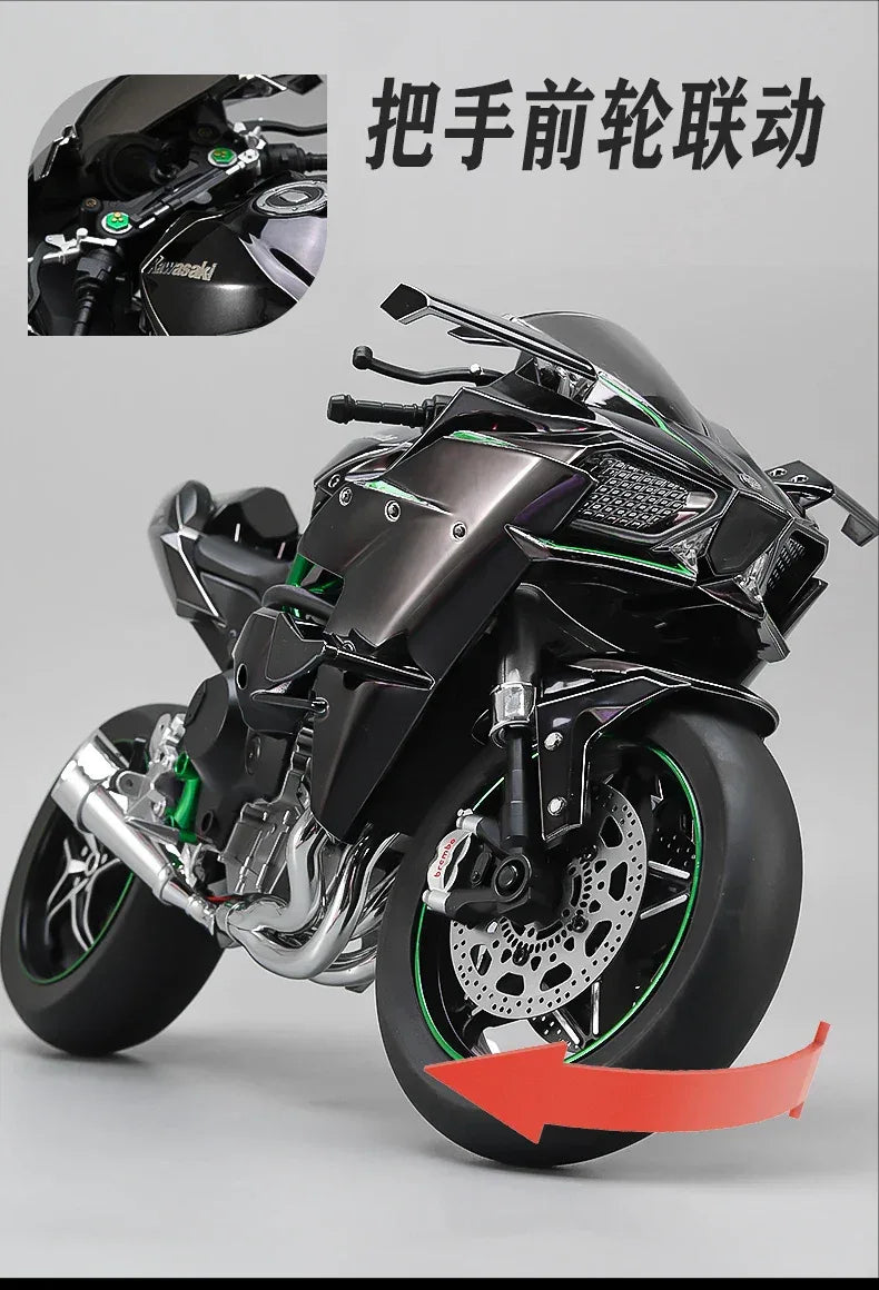 Large 1:6 Kawasaki H2R Bootable Sprayable Dynamic High Precision Alloy Motorcycle Model Diecast Sound Light Christmas Gift Box D