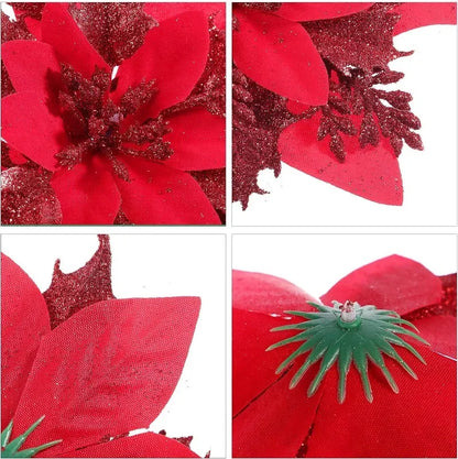 10/1Pc Christmas Glitter Artificial Flowers DIY Christmas Tree Hanging Ornaments Fake Flower For Xmas New Year Party Decor Gifts