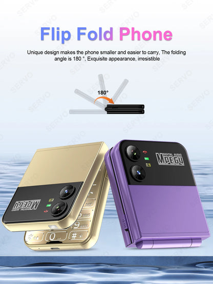 SERVO 4 SIM Fashionable Flip Cellular Phone Speed Dial Flashlight Magic Voice FM Radio 2G GSM Foldable Mobile Phone Type-C 2.6"