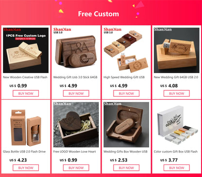 Walnut Album Box USB Flash Drives 128GB Photography Studio Memory Stick 64GB Free Custom Logo Pen Drive 32GB 16GB Wedding Gift