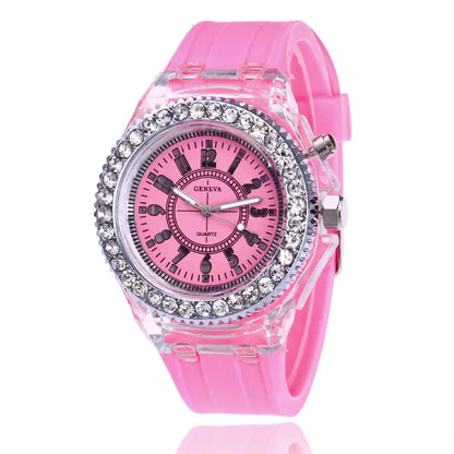 LED Light Flash Luminous Watches Women Men Boys Girls Silicone Wrist Watch Fashion Rhinestone Clock Kids Children Relogio Saati