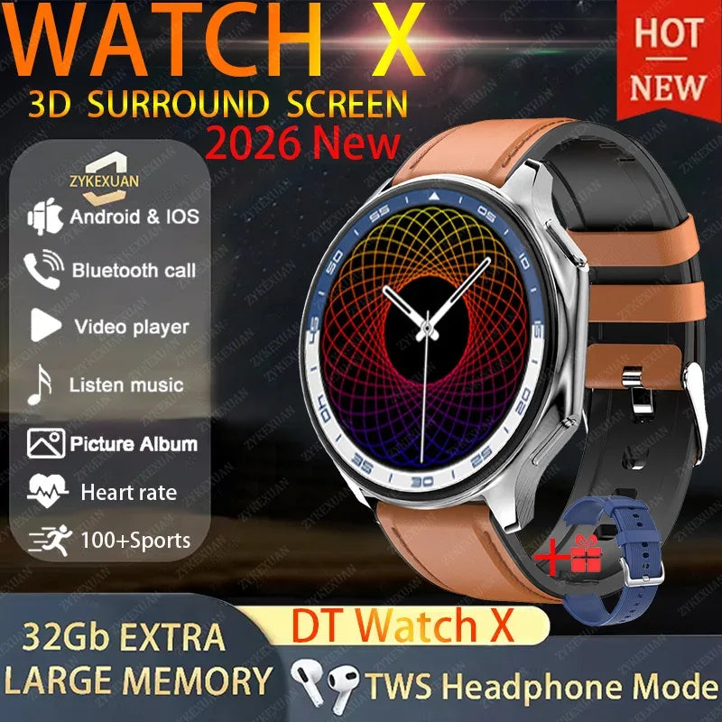 DT Watch X 4G Memory For OPPO Smart Watch Music Video Bluetooth Call IP68 Waterproof AMOLED Smartwatch For TWS Earphones 2026New