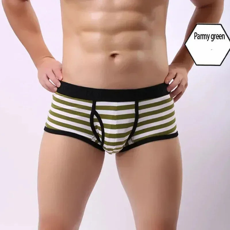 Cotton Men Boxers Men Soft Penis U-Pouch Underwear Underpants Shorts Breathable Striped Hot Male Underwear