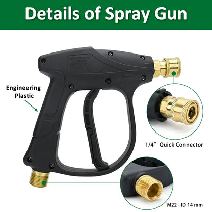 High Pressure Washer Gun & Foam Cannon Kit - 1/4" Quick Connect with M22-14 Adapter for Karcher K/Nilfisk/Bosch Washer