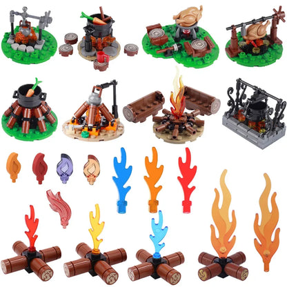 MOC Medieval Campfire Building Block Flame Wave Candle Transparent Wine Bottle Educational Toy Compatible Accessories Brick K054