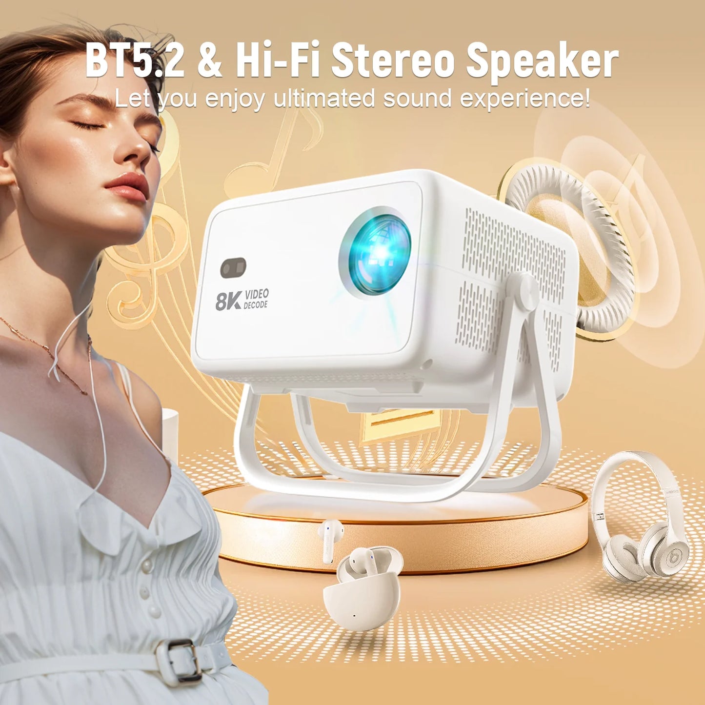Velec 8K Video Decode Projector TP350 650 ANSI 1080P Auto Focus Android 14 H726 Portable Outdoor Smart Home Theater Projectors