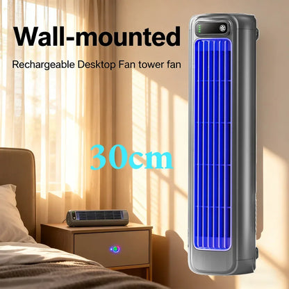 USB Plug-in Portable Tower Fan 3 Speed Desktop Fan 2000mAh Rechargeable Quiet Standing Fan 300x80x80mm Wall Mount Fan