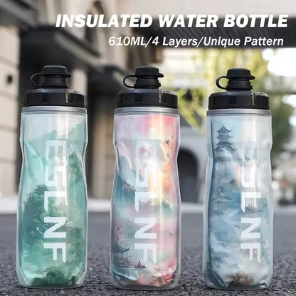 Insulated Cold Cycling Water Bottle Portable 610ml MTB Bottle Ultralight Dustproof Sports Bottle
