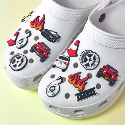 1/9pcs Cruel Jeep Sports Car Shoe Charms for Boys Kids Gift Turbine Hub Shoe Decoration Accessories  Ship's Anchor Pin Clog