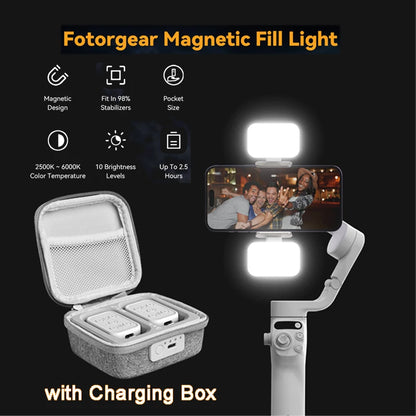GBL01 Magnetic Mini Fill Light w/ Charging Box for DJI Osmo Mobile 6/SE/OM5, Zhiyun SMOOTH4/5/ Feiyu Handheld Gimbal Stabilizer