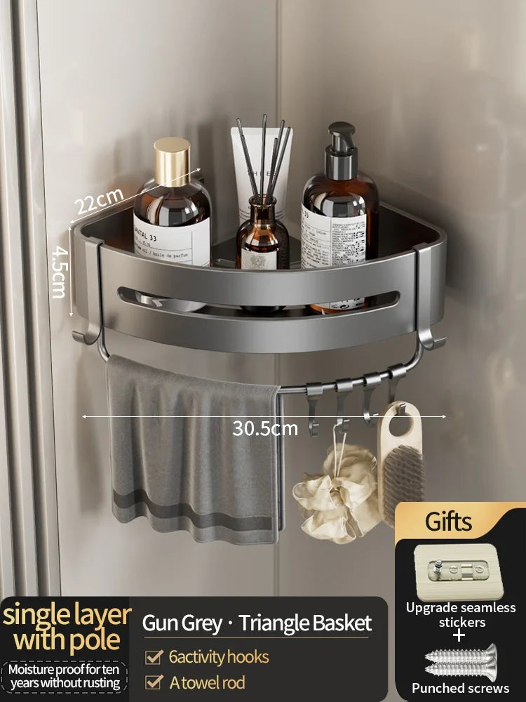 No Need To Drill Walls for Installation Aluminum Bathroom Shelf Shelves Shampoo Rack Storage Holder Kitchen Organizer Wall Rack
