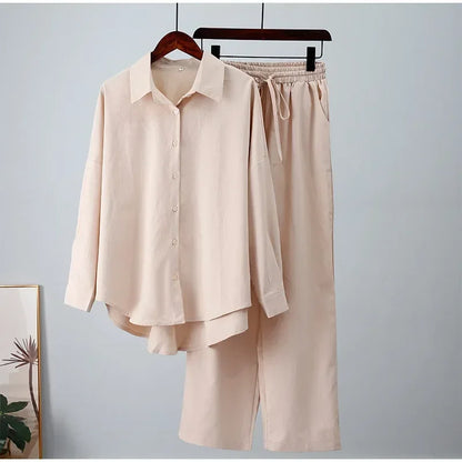 CPSYMYM Holiday Wide Leg Pants Set Two Piece Set Women Vintage Boho Maxi Shirt Autumn Casual Loose Work Streetwear Y2k  Outfits