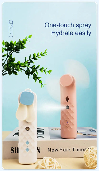 2 In 1 Portable Fan Humidifier USB Rechargeable Handheld Fan Water Spray Fan Face Steamer Air Conditioner Cooling Fan