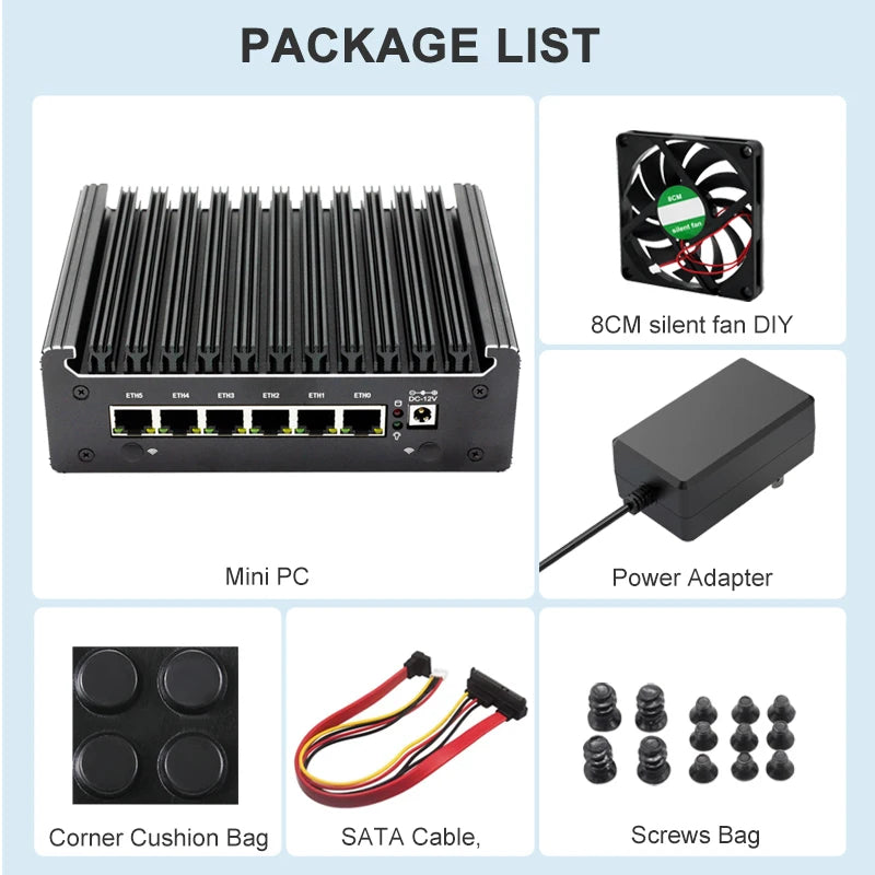 Intel Pentium Gold 8505 Soft Router 6 Lans I226-V 2.5G Fanless Mini PC COM HD DP USB Type-C DDR5 SATA PfSense Firewall Appliance