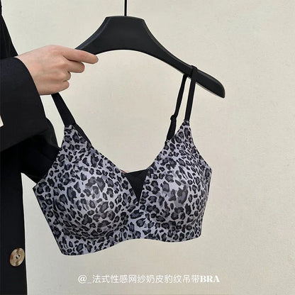YUQI Leopard Print Bra - Ultra Thin No Underwire, Anti-Sag Bralette, Big/Small Chest Lightweight Gather, Breathable Smooth