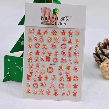 1pc Christmas Nail Art Stickers 5D Winter Holiday Themed Nail Decor Santa/Snowflakes/Christmas Trees/Gingerbread Nail Supplies *