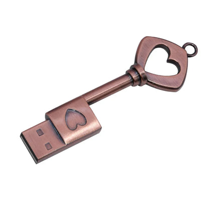 10pcs/lot Copper Love Heart Pen Drive 128GB Metal USB 2.0 Flash Drive 64GB Key Memory Stick Creative Gift Pendrive 64GB Storage