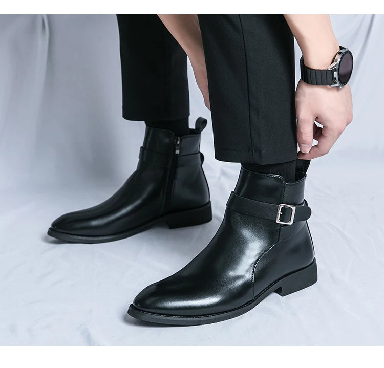 2025 Autumn Designer Business Casual Shoes For Men Trend Classic Leather Shoes Outdoor Chelsea Pointed Tip Brown Plus Size 47