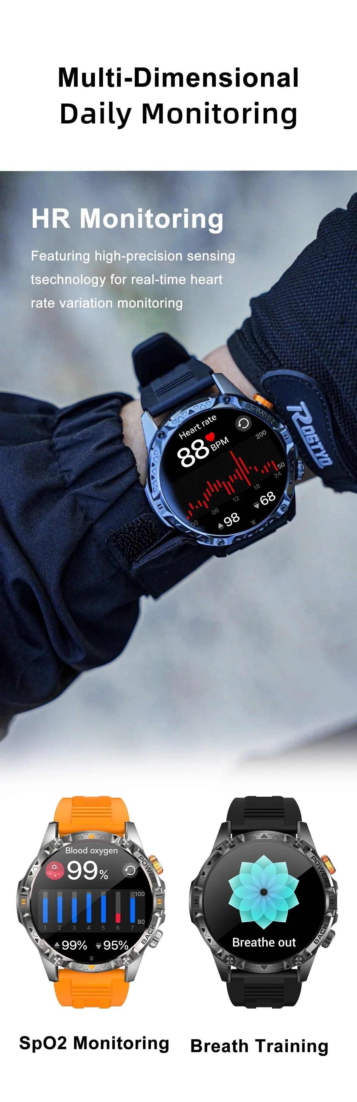 LIGE New Military For T-Rex 3 Ultra Smart Watch 1000mAh Battery IP68 Waterproof Compass Flashlight Sports Tracker Smartwatch Men