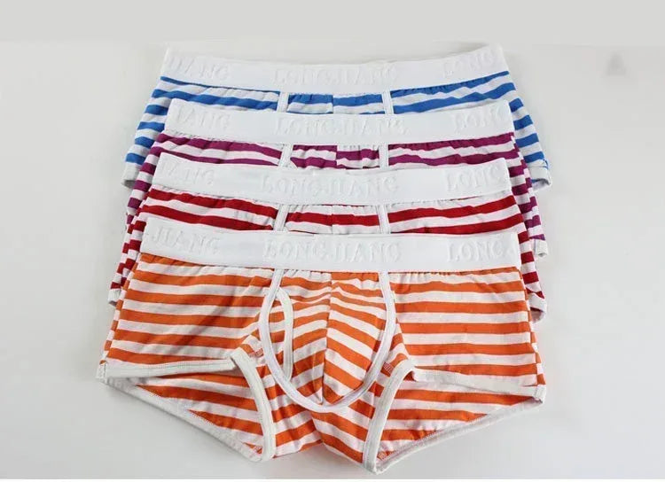 Cotton Men Boxers Men Soft Penis U-Pouch Underwear Underpants Shorts Breathable Striped Hot Male Underwear