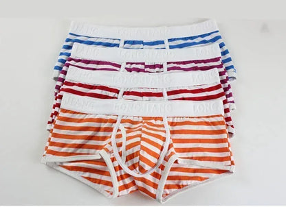 Cotton Men Boxers Men Soft Penis U-Pouch Underwear Underpants Shorts Breathable Striped Hot Male Underwear