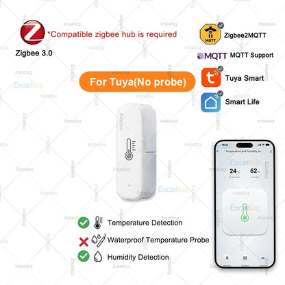 Zigbee Smart Temperature Humidity Sensor Optional With Waterproof Probe For Tuya Zigbee2MQTT Home Assistant Aquarium Tank Fridge