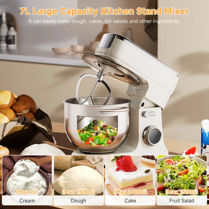 BioloMix 7L Food Mixers for Baking, 1200W DC Motor Stand Mixer, with Dough Hook, Whisk & Beater, Meat Grinder Attachment